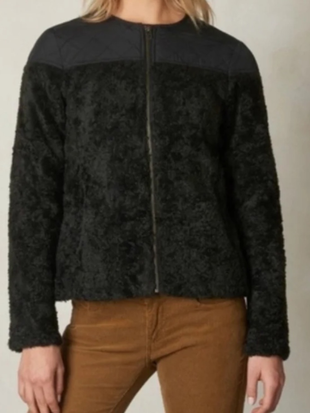 NWT PrAna Good Lux Black Sherpa/Diamond Quilt Full Zip Cozy Outdoor Jacket Sz M